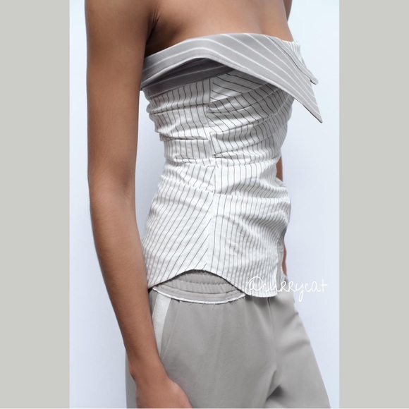 Zara NWT Striped Strapless Fold over Top - Picture 7 of 14